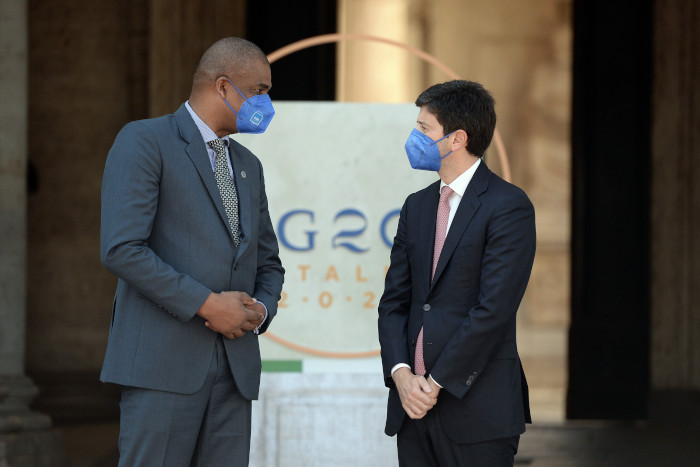 G20 Salute, il Ministro Roberto Speranza con Aboubacar KAMPO, Director of Health Programmes at UNICEF.