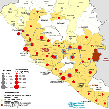 Immagine raffigurante la mappa del virus Ebola