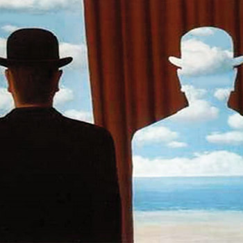 immagine dell'opera Decalcomania di Magritte inserita nella copertina del report del convegno