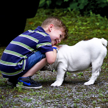immagine di un bambino che abbraccia un cane