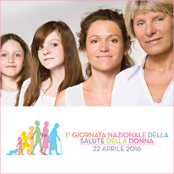 immagine di un gruppo di persone che rappresentano le età principali delle donne con il logo della Giornata Nazionale della Salute della Donna - 22 aprile