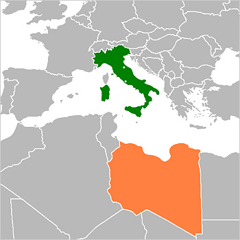 cartina con Italia e Libia evidenziate