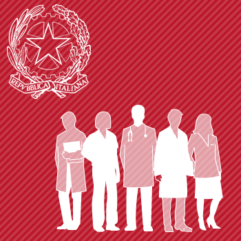 illustrazione con stella della repubblica e gruppo di persone raffiguranti le professionalità sanitarie