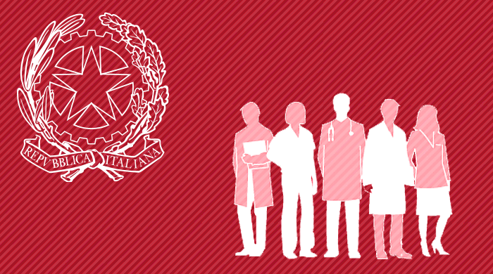 Logo della Repubblica e figure rappresentanti le professioni sanitarie 