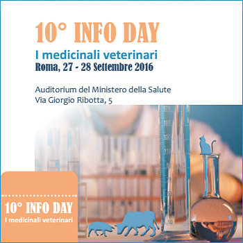 immagine della copertina del programma dell'evento 10° Info Day “I medicinali Veterinari” Roma, 27 - 28 settembre 2016 Auditorium del Ministero della Salute - Via Giorgio Ribotta, 5 
