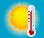immagine che rappresenta un sole con un termometro che raggiunge alte temperature