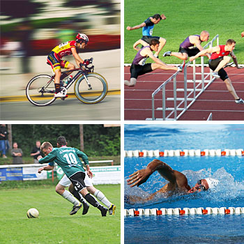 foto di discipline sportive ciclismo, atletica, calcio, nuoto