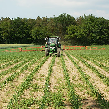 Immagine di un trattore in un campo coltivato