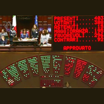 foto del momento dell'approvazione del decreto alla Camera