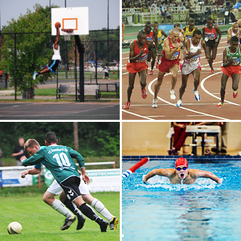 discipline sportive: calcio, atletica, basket e nuoto