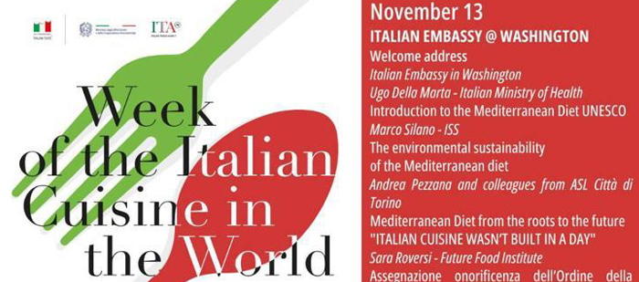 Settimana della cucina italiana nel mondo. Il Ministero della salute a Washington per parlare di Dieta mediterranea, sicurezza alimentare e sostenibilità