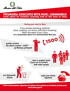 PNEUMONIA ASSOCIATED WITH NOVEL CORONAVIRUS - Travel advice for travellers returning from at risk areas of China